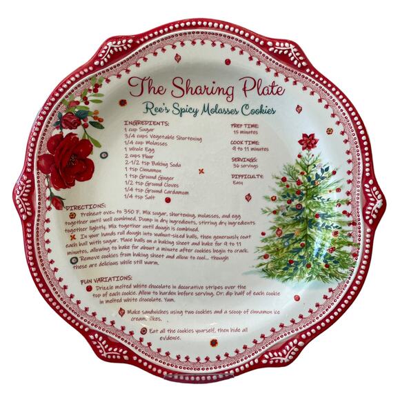 PIONEER WOMAN Cheerful Rose Holiday Cookie Recipe Sharing Plate Platter 12in RED - Picture 1 of 10